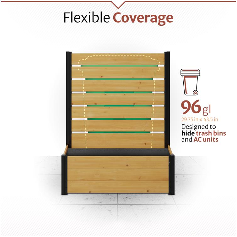 4ft H Concord Freestanding Wood Privacy Screen w/ Planter Box (1 Unit)